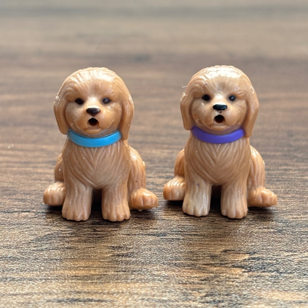 BARBIE Kennel Care Brown PUPPIES Dogs Set Blue Purple Bow Collar Replacement